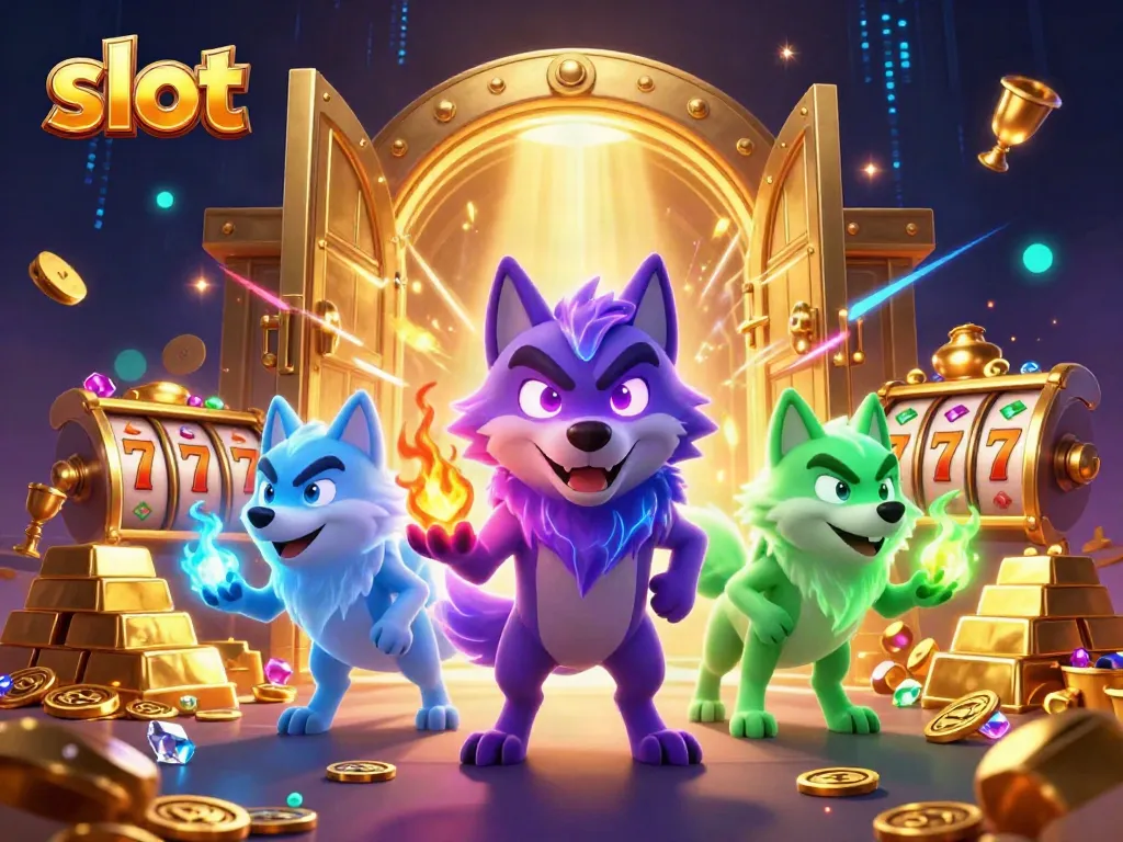 Experience thrilling slot gameplay with a dynamic treasure scene featuring spectral wolves and jackpots.