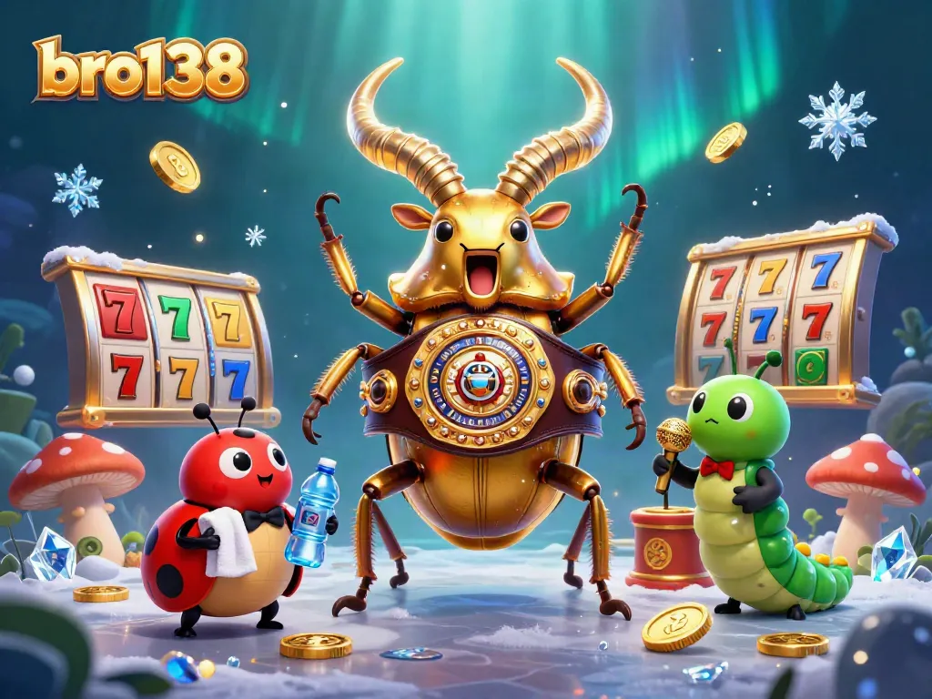 Spin and win with bro138 in this dynamic casino-themed illustration featuring slot reels and vibrant characters.