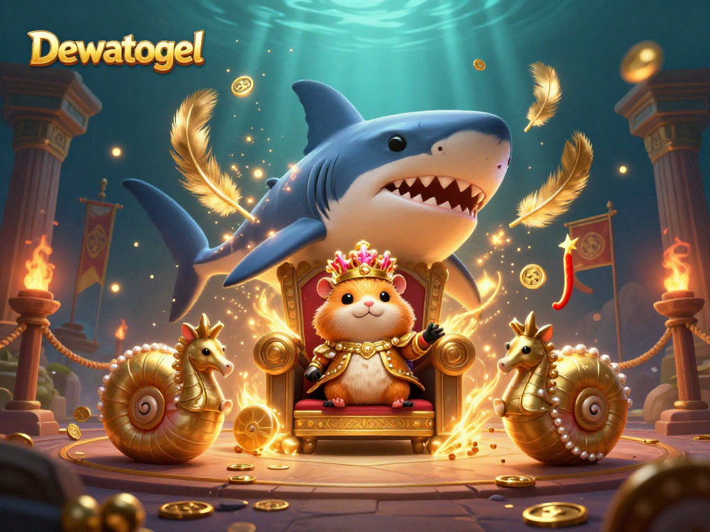 Dewatogel menghadirkan ilustrasi kasino yang megah dengan raja hamster emas dan penjaga seahorse.