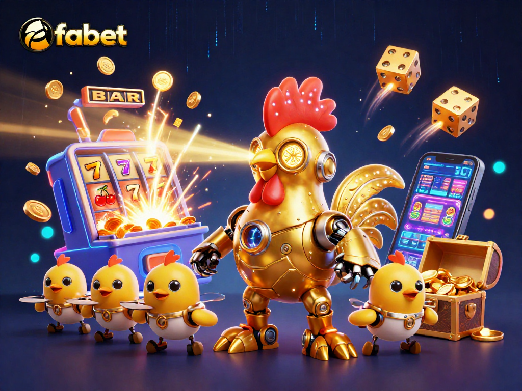 Experience the exciting world of fabet with a dynamic casino-themed 3D illustration showcasing games and fun!