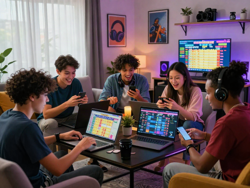 Engaging togel online gaming session with friends in a modern setting.