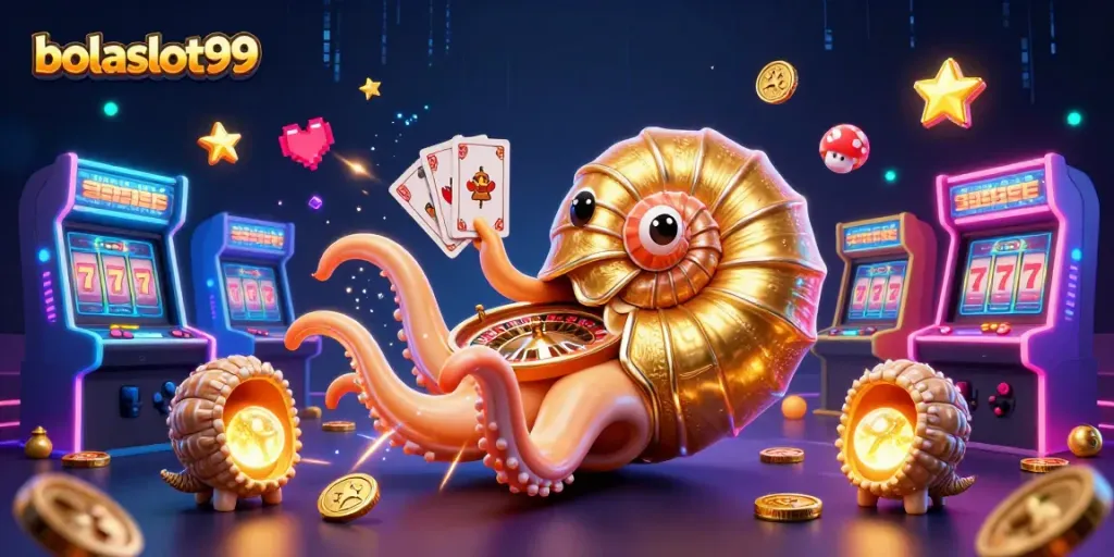 Spin the reels with bolaslot99 and win big in this vibrant 3D casino illustration.