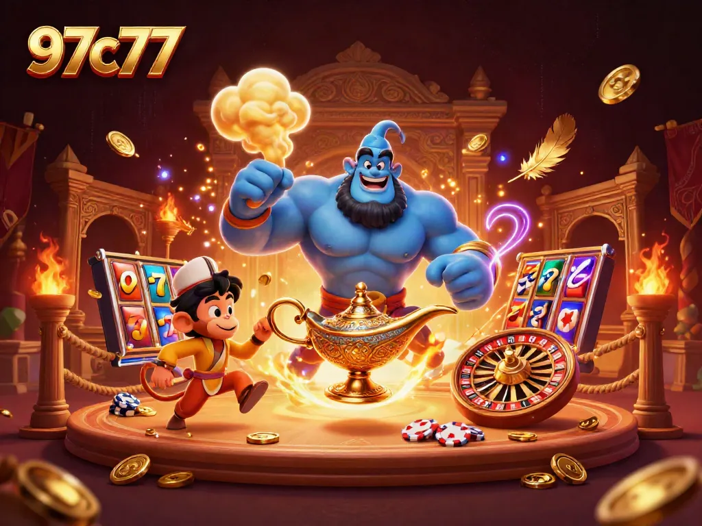 Join iconic characters in a vibrant 97c77 casino scene filled with excitement.