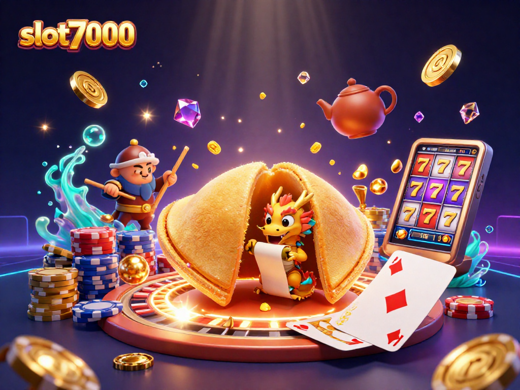 Permainan slot7000 dengan karakter unik dan unsur kasino yang memikat.