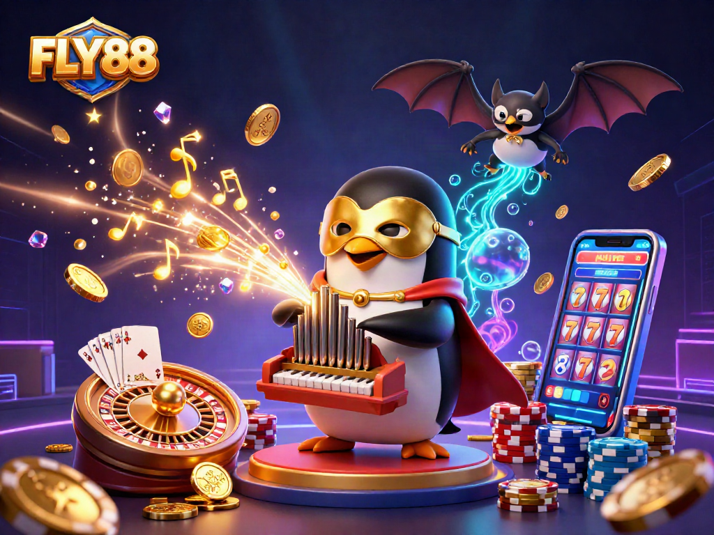 FLY88 captivates gamblers with a vibrant 3D casino scene full of excitement and dynamic elements.
