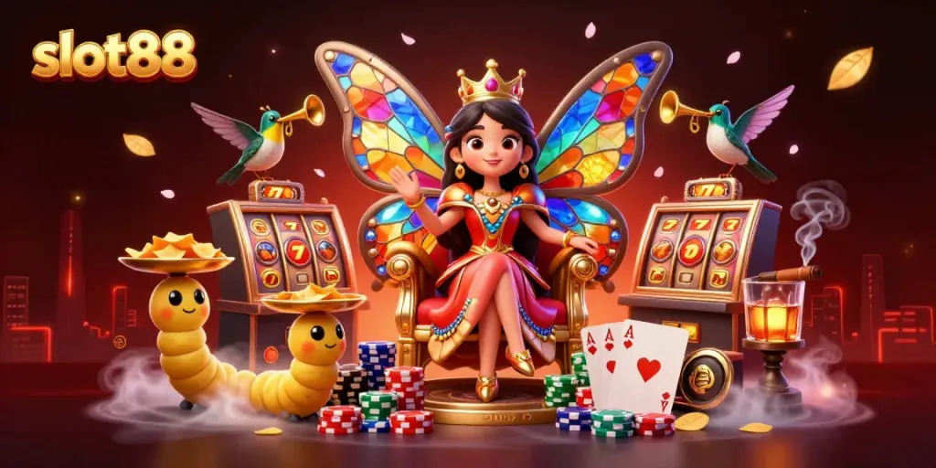 Putar slot88 di dunia penuh warna dan kemewahan dengan karakter ratu kupu-kupu besar.