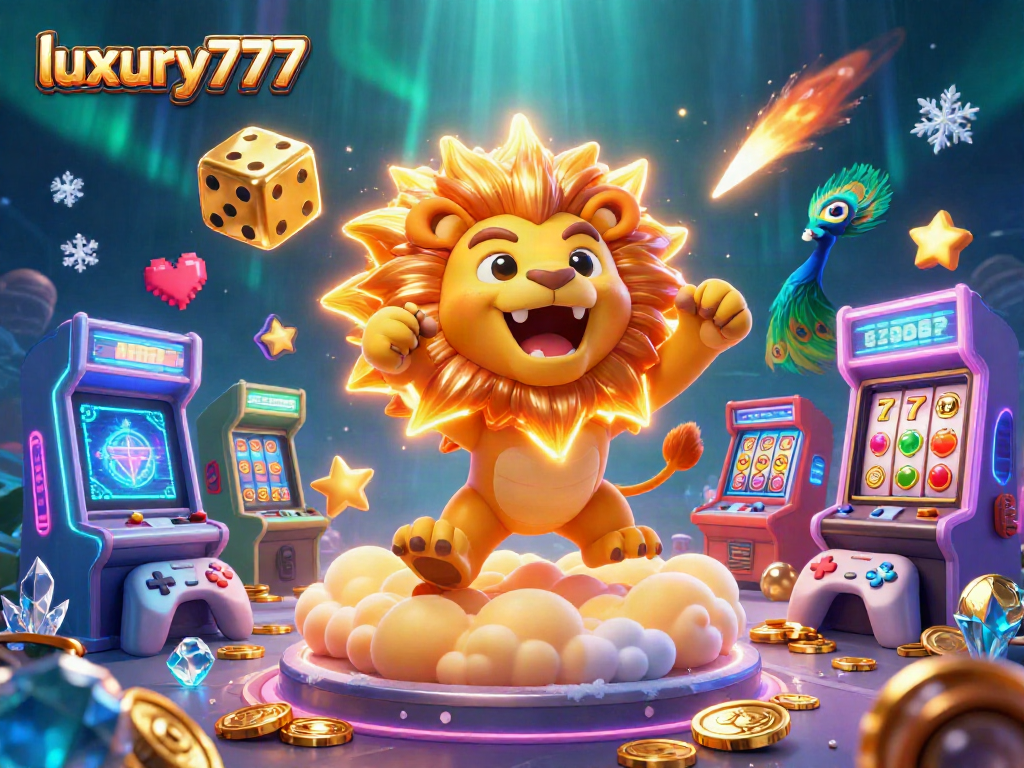 Menggali keseruan di dunia luxury777 dengan singa kartun dan elemen kasino yang menyenangkan.