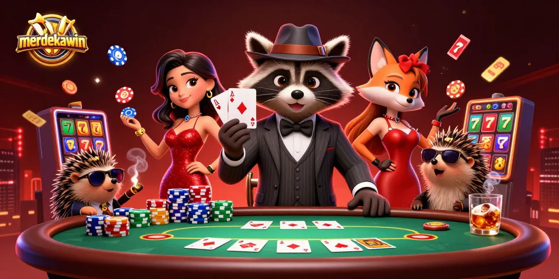 Merdakawin melanjutkan permainan di meja poker dengan karakter lucu, menggenggam royal flush penuh kegembiraan