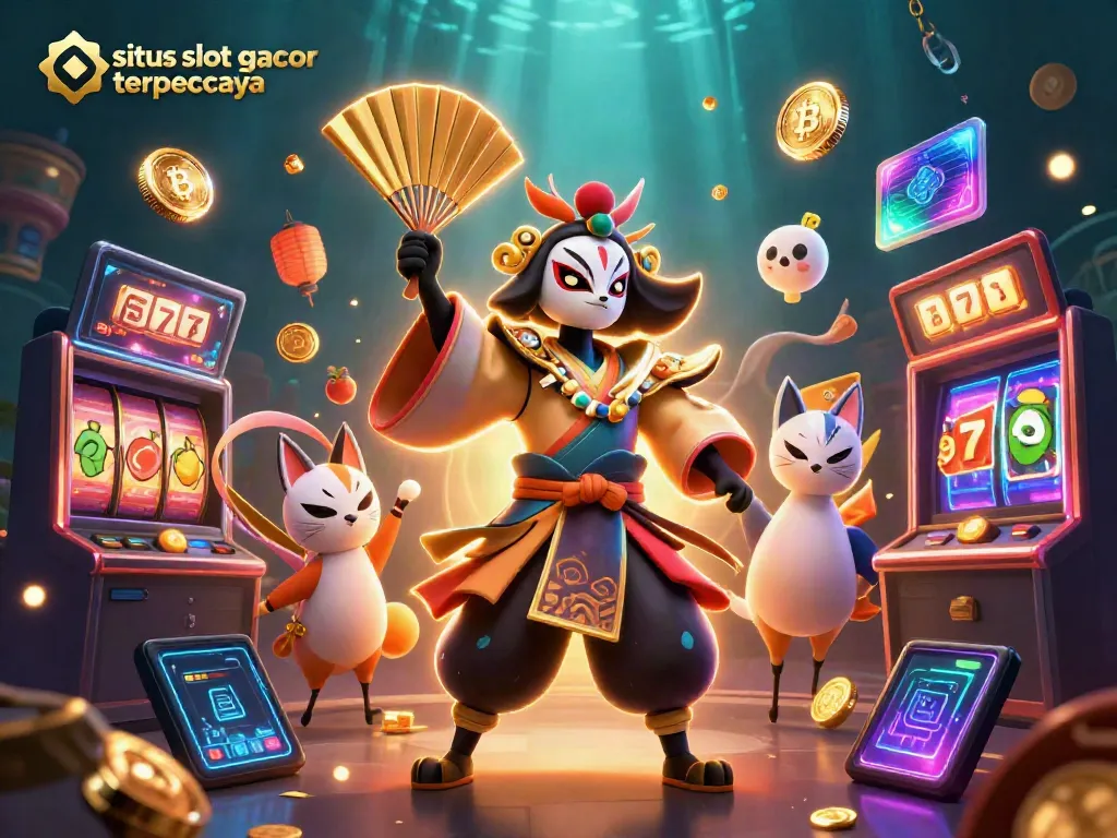 Create exciting wins with situs slot gacor terpercaya in this vibrant 3D casino scene showcasing engaging characters and symbols.