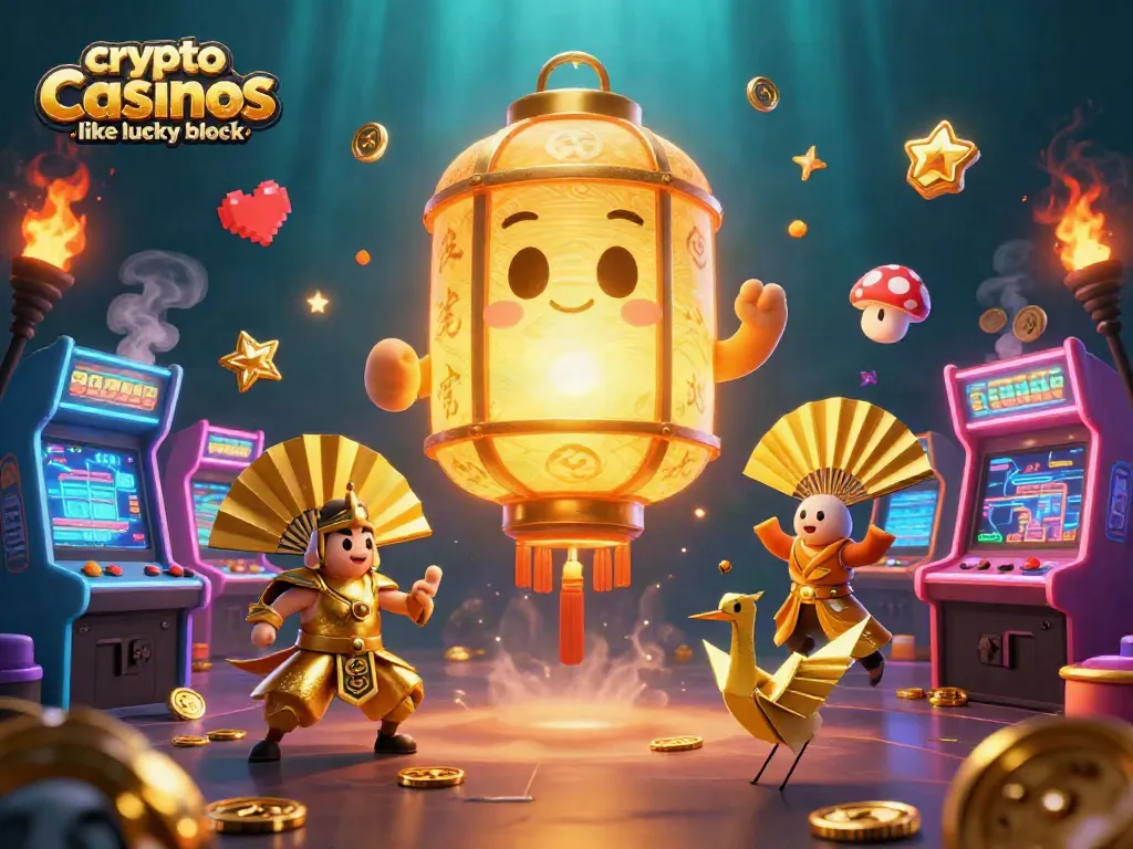 Experience the thrill at crypto casinos like Lucky Block with this vibrant 3D gaming illustration.