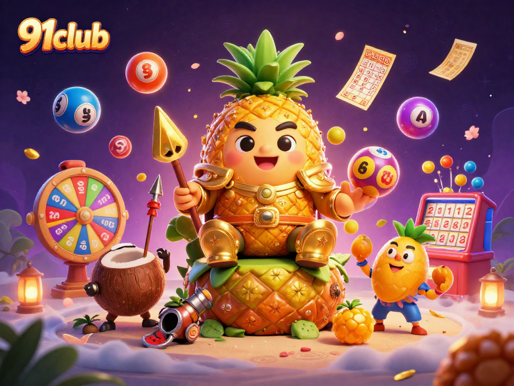 Win big with 91club's engaging fantasy casino scene filled with vibrant lottery and gaming elements.