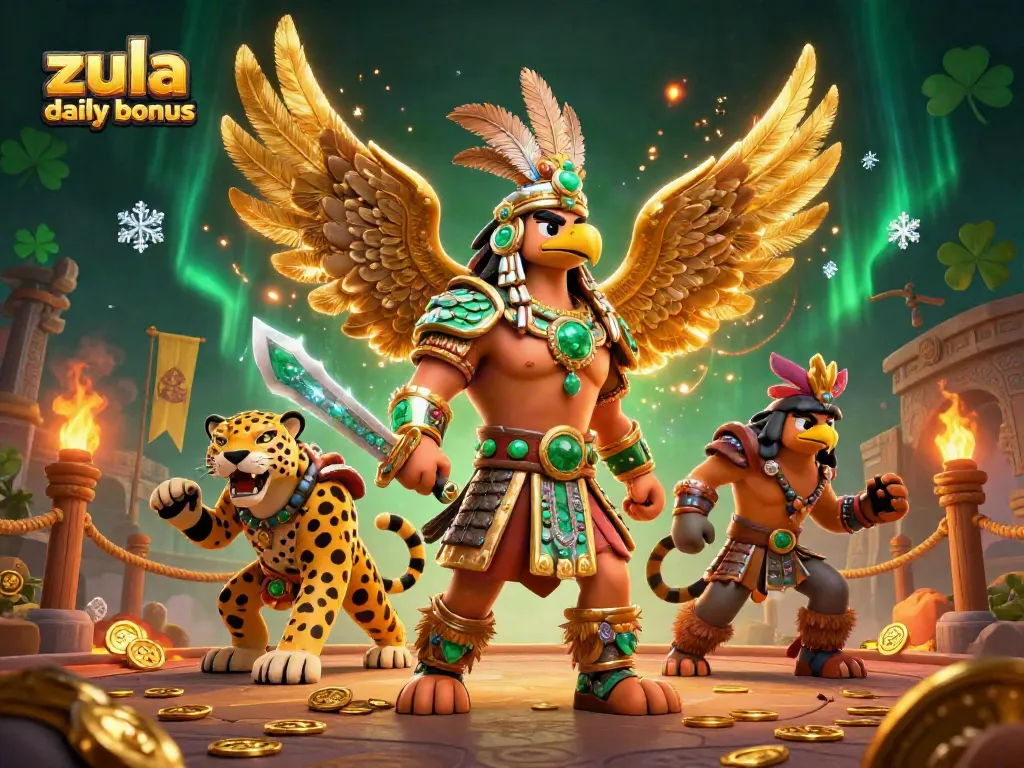 Claim your zula casino daily bonus with exciting rewards and adventure-themed elements in a vibrant scene.