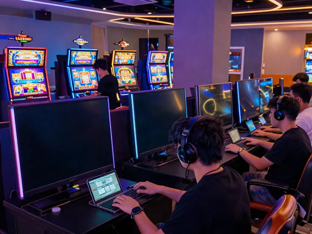 Players engaging with the akunjp online gaming platform in a lively lounge atmosphere.