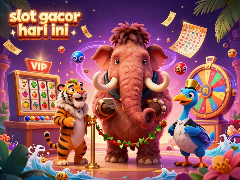 Experience the excitement of slot gacor hari ini with a vibrant 3D casino scene featuring dynamic characters and game elements.