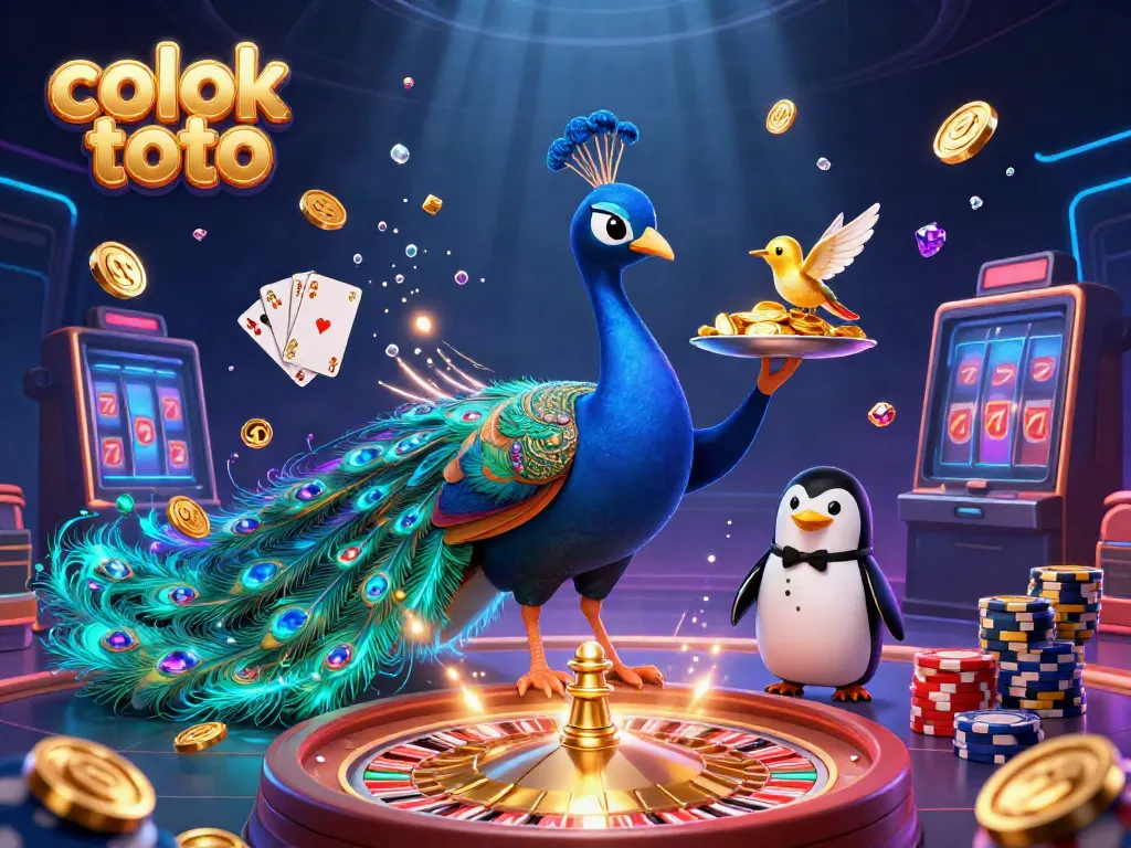 Experience the thrill of colok toto with vibrant characters and dynamic casino elements in a rich scene.