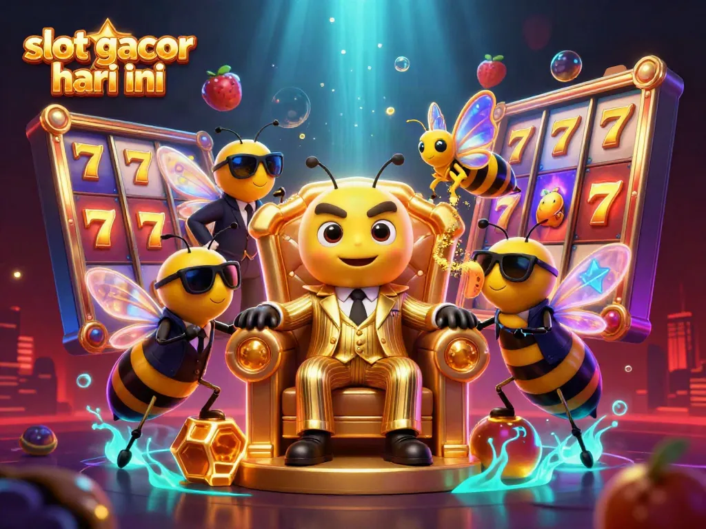 Engage in slot gacor hari ini with an energetic 3D scene of a cartoon mob boss and vibrant slot gaming elements.