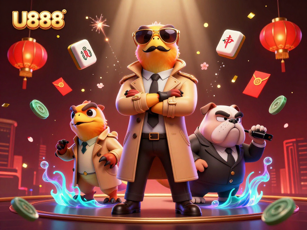 Experience U888 with lively raptors entering a casino, illuminated by decorative gambling elements.