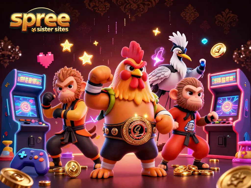 Engage with spree casino sister sites showcasing 3D cartoon characters in a vibrant gaming scene.