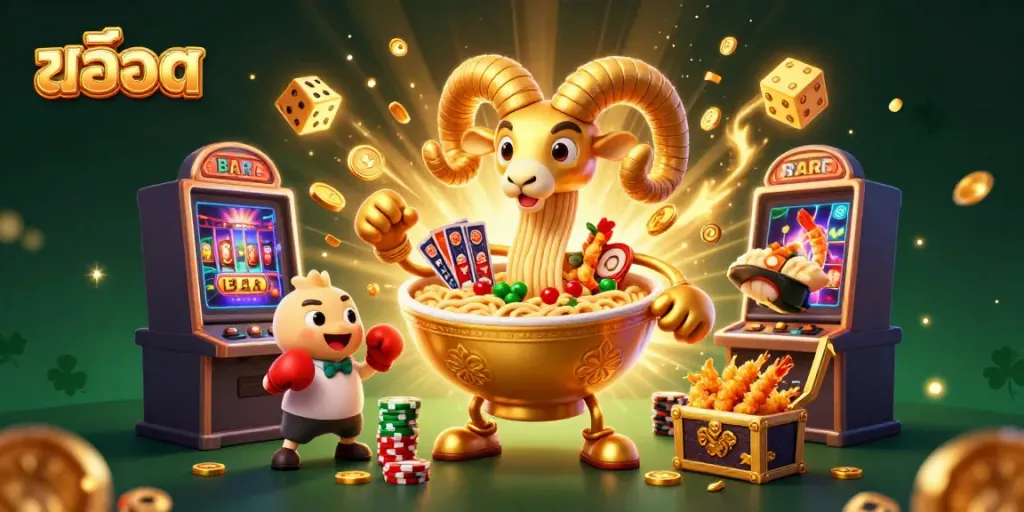เล่นสล็อตในเกมสล็อตขนาดใหญ่พร้อมกับสัญลักษณ์โชคดีและการปะทุของเหรียญ