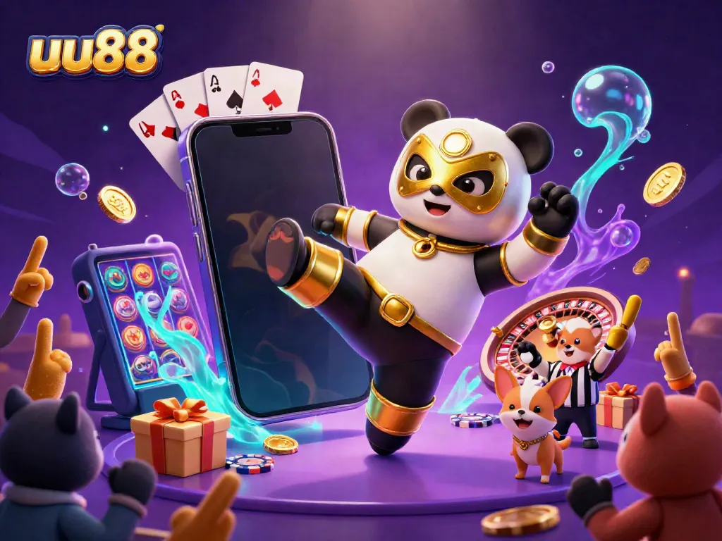 Experience thrilling online gaming at uu88 with vibrant casino games illustrated in a lively scene.