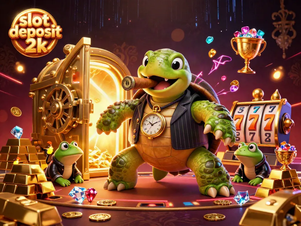 Experience the thrill of slot deposit 2k with this vibrant casino illustration showcasing unique characters.