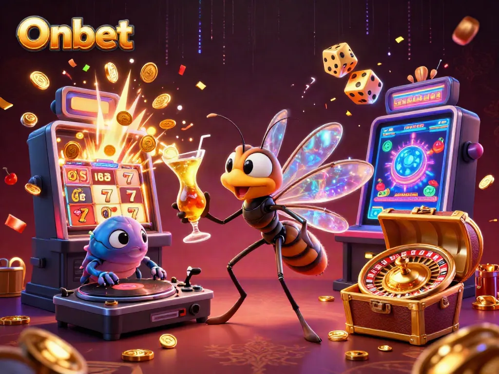 Experience thrilling gameplay at Onbet with a dynamic casino scene showcasing vibrant characters and exciting game elements.