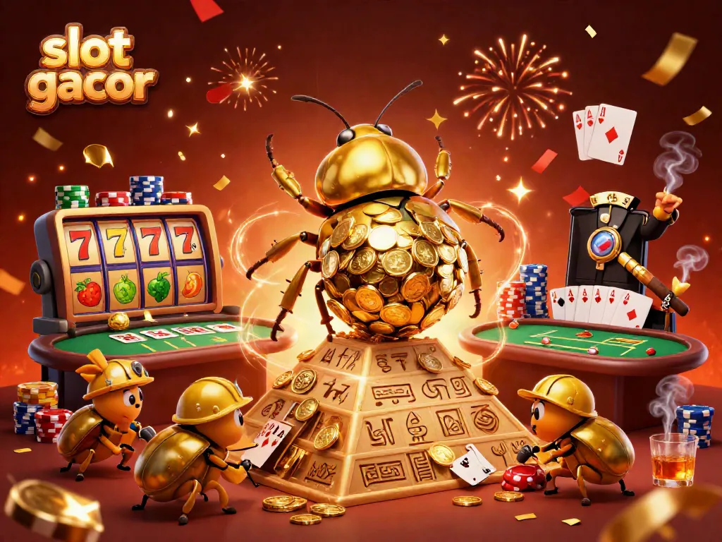 Experience the excitement of slot gacor with a vibrant, gold-themed casino scene.