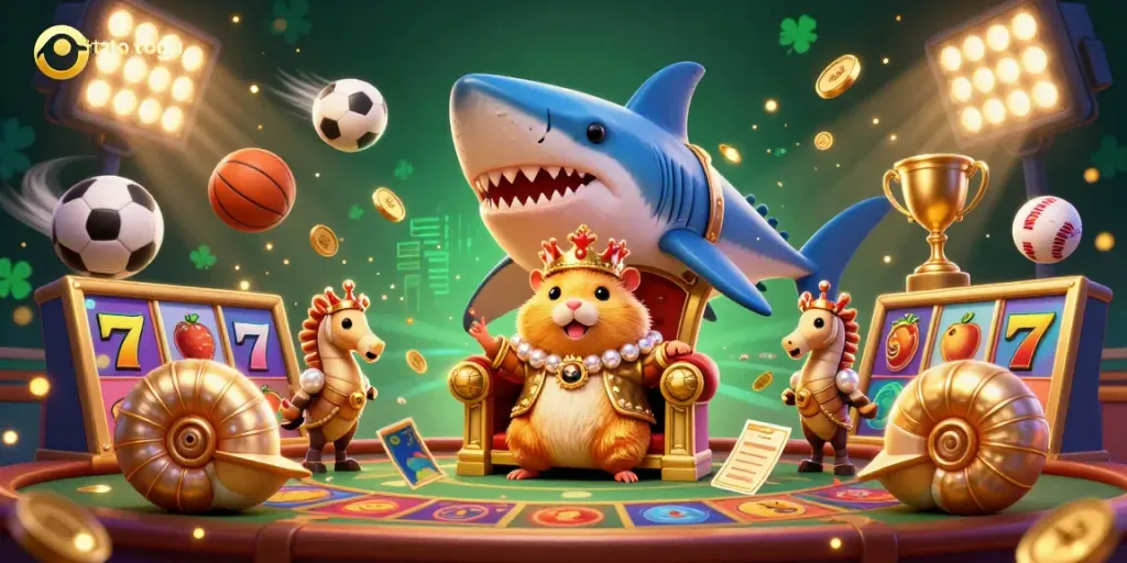 Experience the excitement of toto togel with this vibrant 3D illustration of delightful casino characters amidst gaming elements.