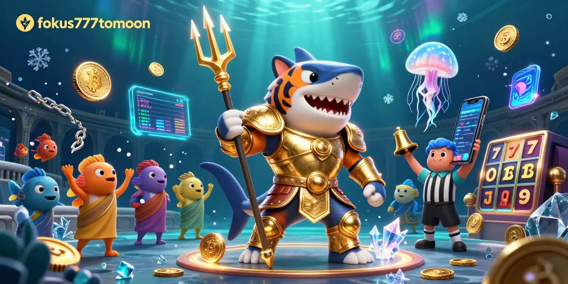 Engage in thrilling underwater slot battles with fokus777tomoon's legendary shark and crypto elements.