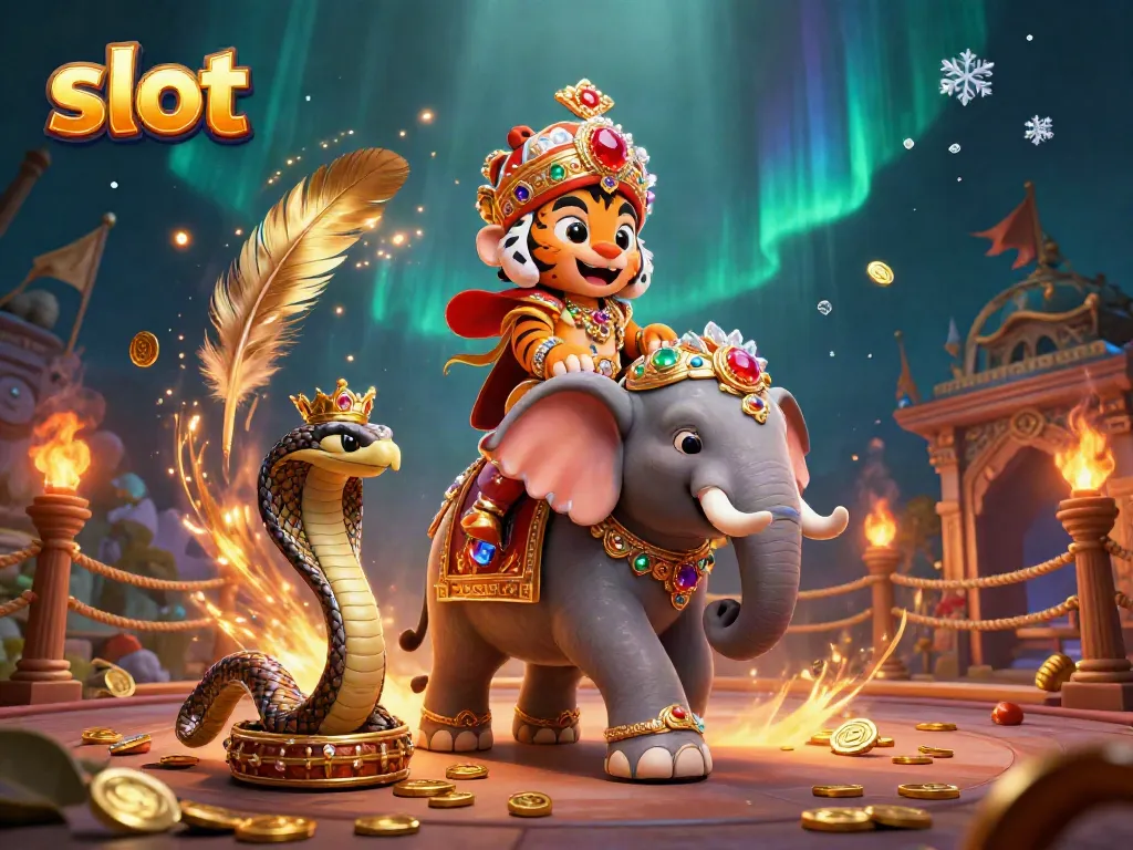 Slot menghadirkan suasana kasino dengan harimau maharaja dan koin berharga.