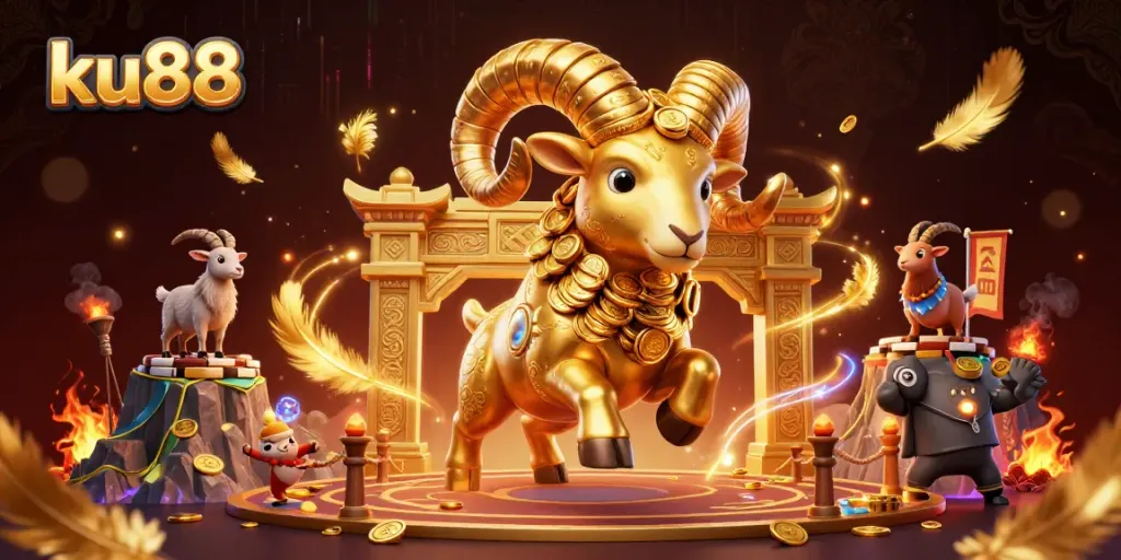 Engage in thrilling casino excitement with ku88, featuring vibrant 3D golden ram magic.