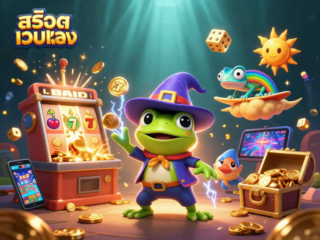 Experience the vibrant world of สล็อตเว็บตรง with golden coins and jackpot excitement in this 3D illustration.