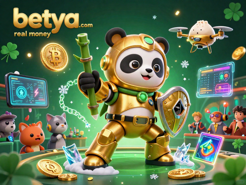 Engage with the exciting betya.com real money casino experience featuring a dynamic 3D panda piloting a bamboo robot.