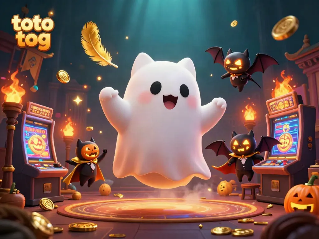 Engage in thrilling gameplay at toto tog with a magical casino scene featuring a ghost cat and vampire bat.