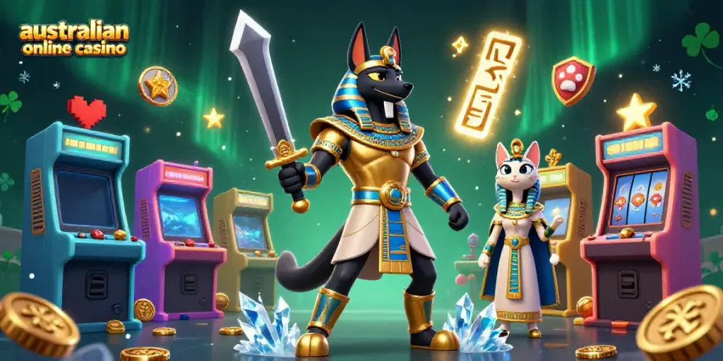 Experience the excitement of the australian online casino scene with vibrant characters and gaming elements.