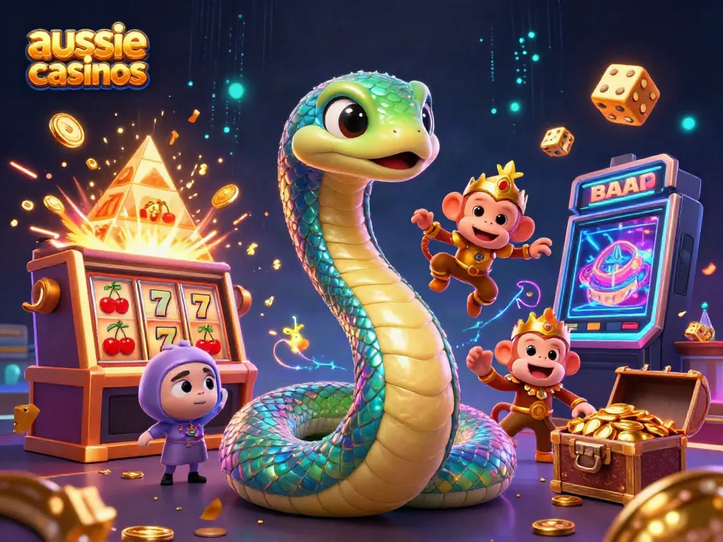 Engage with the world of aussie online casinos through a vibrant and colorful 3D illustration with exciting gaming elements.