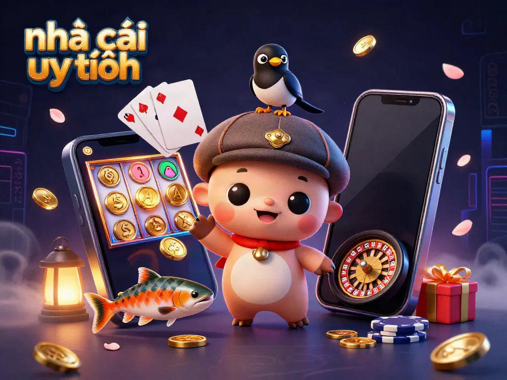 Experience engaging games at nhà cái uy tín with a vibrant 3D scene of fun casino elements.