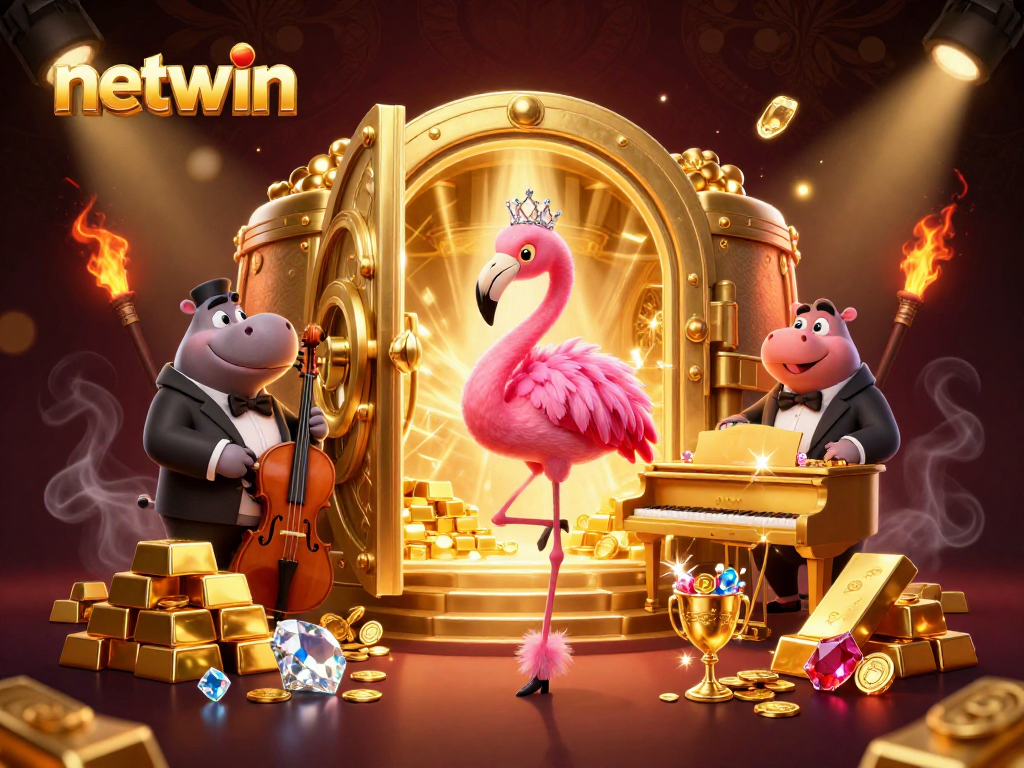Experience netwin's vibrant casino atmosphere with characters and dazzling treasures in stunning 3D illustration.