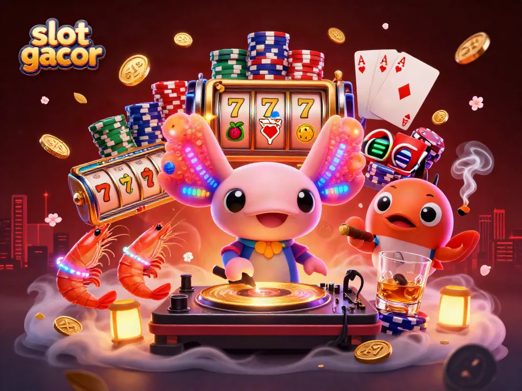 Engage in slot gacor excitement with colorful characters and dynamic casino elements.