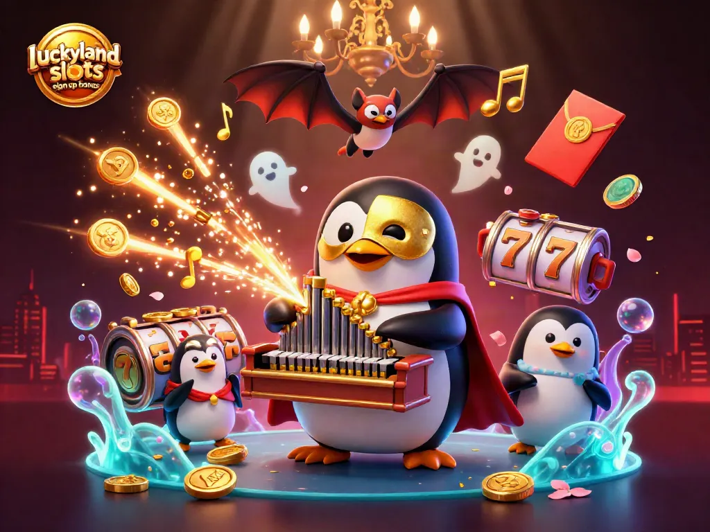 Claim the luckyland slots sign up bonus with a vibrant casino illustration of characters and gaming elements.