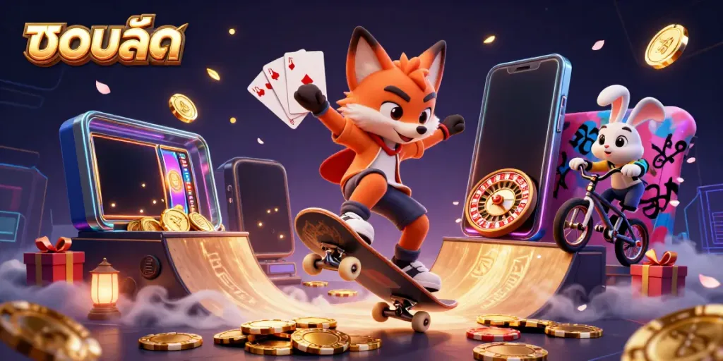 Experience vibrant sports betting excitement with "บอลสด" featuring 3D characters in an immersive casino scene.