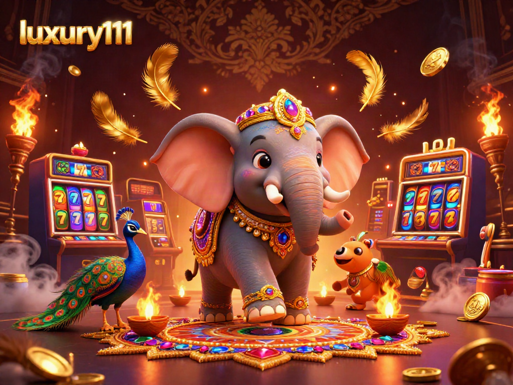 Experience luxury111 casino excitement with vibrant slot reels and dynamic celebratory elements.