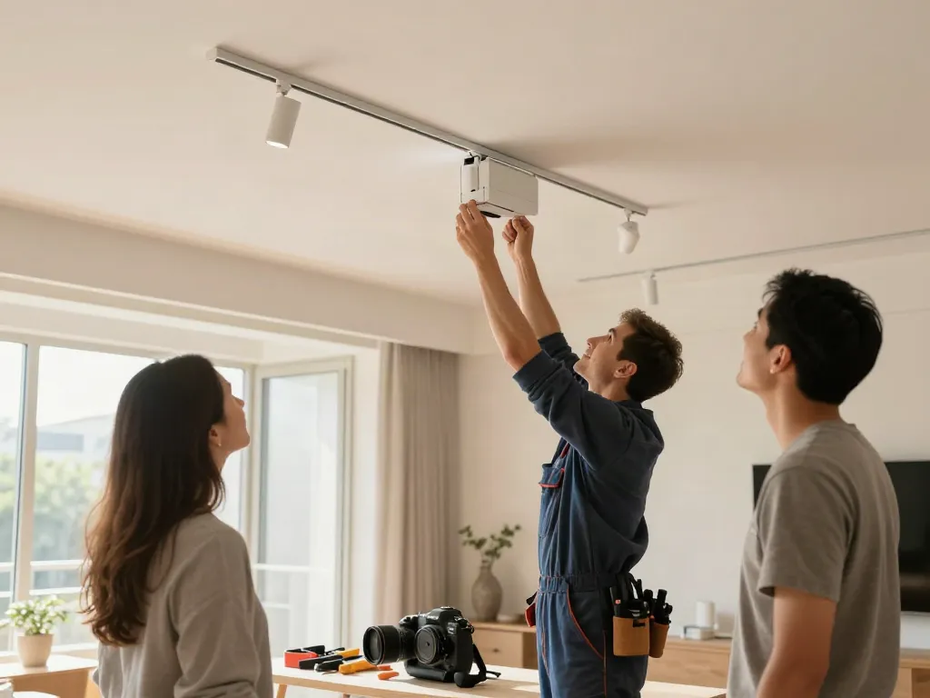 Instalare sistem iluminat sina magnetica de catre un contractor profesionist servind comunitatea locală.
