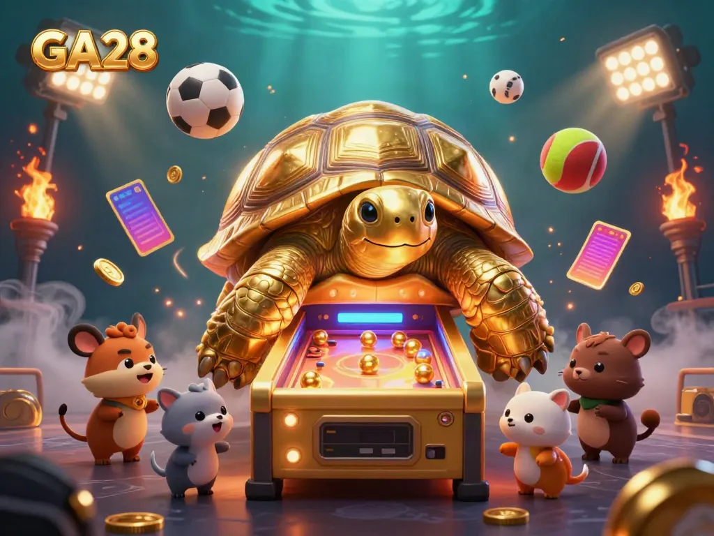 Engage with exhilarating gameplay at GA28, featuring dynamic sports balls, and the golden tortoise pinball machine.